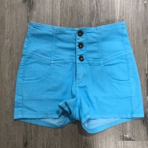 Blue High Waisted Stretch Shorts